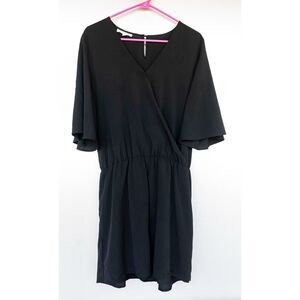 Britt Ryan Black Flared Short Sleeve Surplice V-Neck  Romper Size XL FLAWS